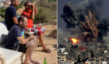 Żydowska tłuszcza obserwuje bombardowanie Strefy Gazy