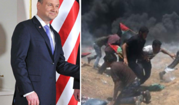 Po lewej Andrzej Duda, po prawej ludobójstwo w Palestynie / Fot. Youtube