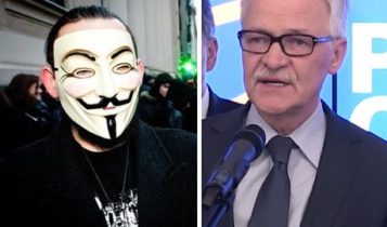 Po lewej protestujący przeciwko ACTA, po prawej Tadeusz Zwiefka, który głosował za ACTA 2 / Fot. YouTube