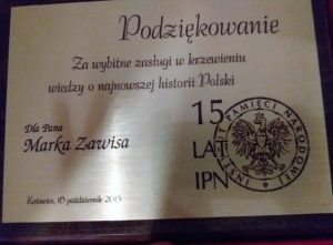 Nagroda IPN-u dla Marka Zawisa, nauczyciela historii Szkoły Podstawowej im. Noblistów Polskich w Pyskowicach