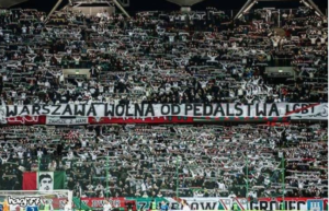 Transparent kibiców Legii Warszawa podczas meczu z Miedzią Legnica (1 marca 2019)