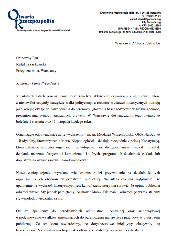 List Do Starszej Osoby W Trosce O Zdrowie Żydzi domagają się rozwiązania Marszu Powstania Warszawskiego