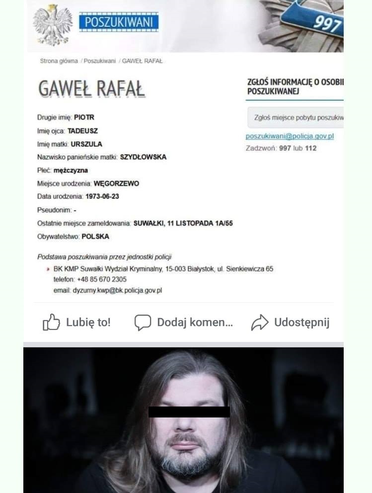 List gończy za Rafałem gawłem.