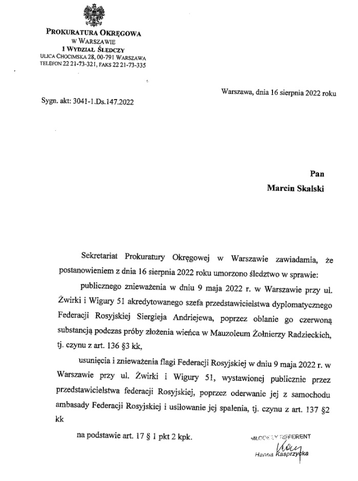 Umorzenie śledztwa / Fot. MS