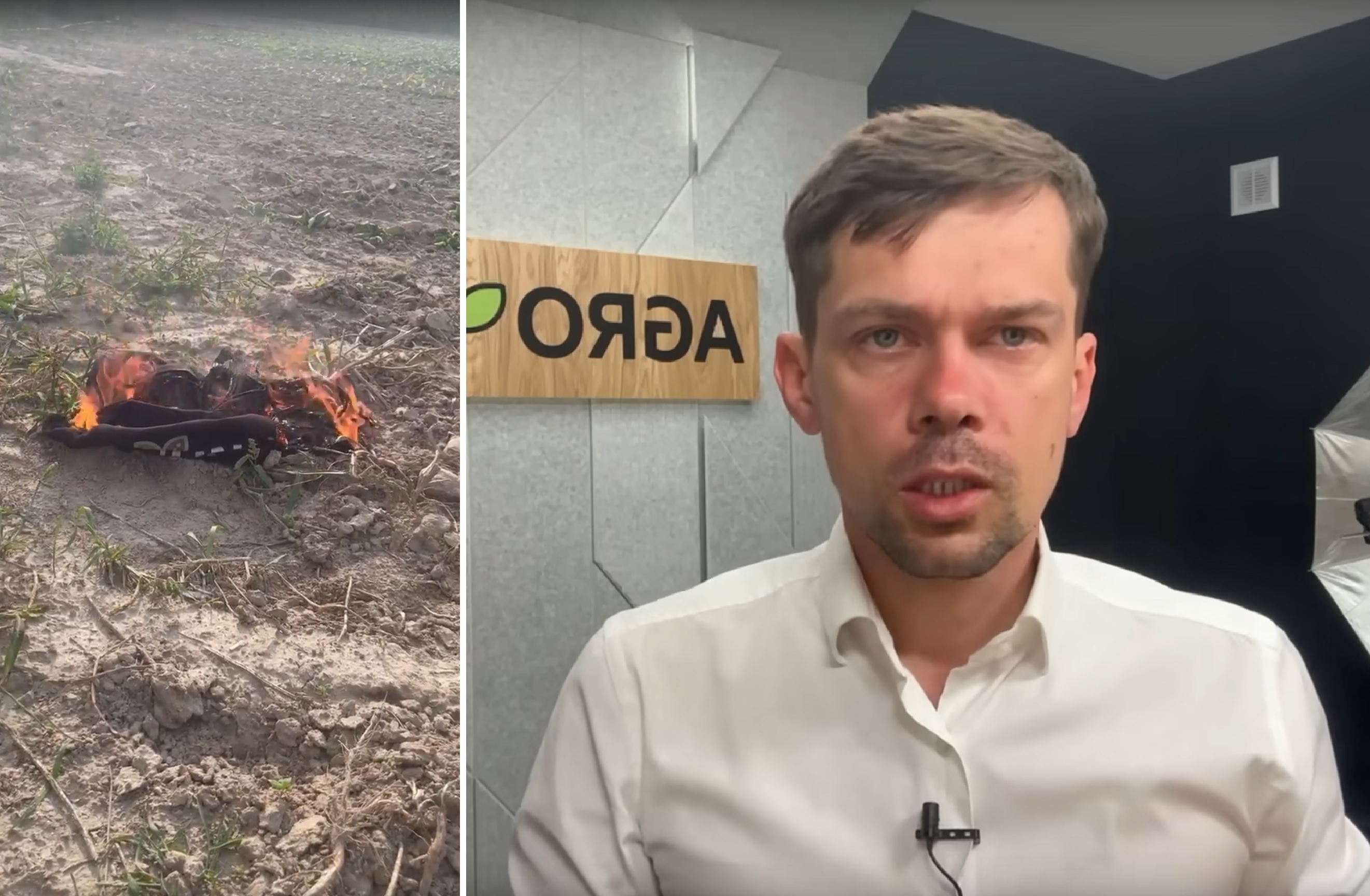 Farmers burn clothing with the logo of AgroUnii. “Kołodziejczak is Judas” [VIDEO]