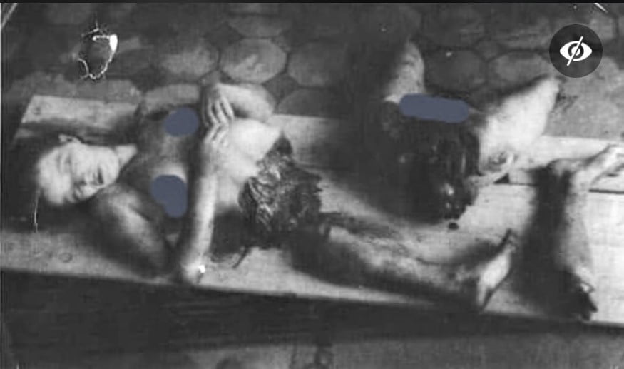 Zdjęcie nagiej rozczłonkowanej siekierami i piłą kobiety. Zdjęcie i jego odbitki to krążyły w województwie lwowskim i samym Lwowie w 1943 r. ostrzegając Polaków przed Ukraińcami